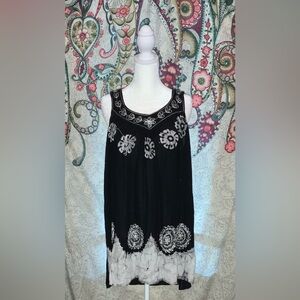 Rima Black and White Embroidered Tank Top